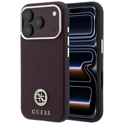Guess Grained Round Strass Logo MagSafe Case for iPhone 18 Pro Max / 17 Pro Max - Burgundy