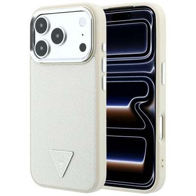 Guess Grained Triangle Logo MagSafe Case for iPhone 18 Pro / 17 Pro - Beige
