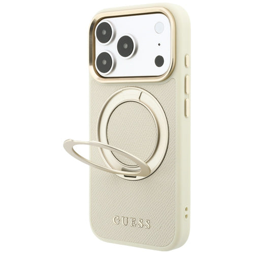 Guess Ring Stand 360 Grained Classic Logo MagSafe case for iPhone 18 Pro Max / 17 Pro Max - beige
