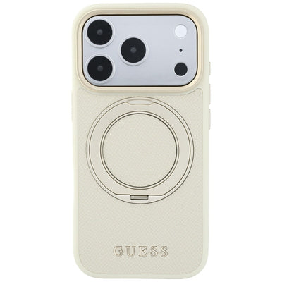 Guess Ring Stand 360 Grained Classic Logo MagSafe case for iPhone 18 Pro Max / 17 Pro Max - beige