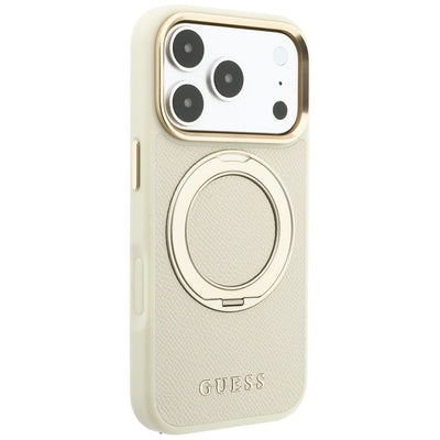 Guess Ring Stand 360 Grained Classic Logo MagSafe case for iPhone 18 Pro Max / 17 Pro Max - beige