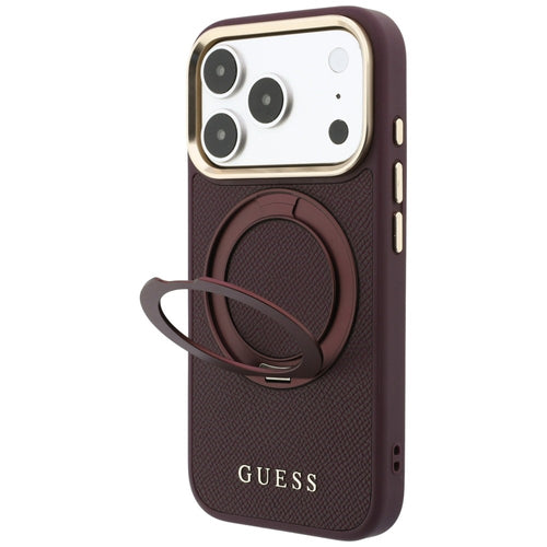 Guess Ring Stand 360 Grained Classic Logo MagSafe Case for iPhone 18 Pro Max / 17 Pro Max - Burgundy