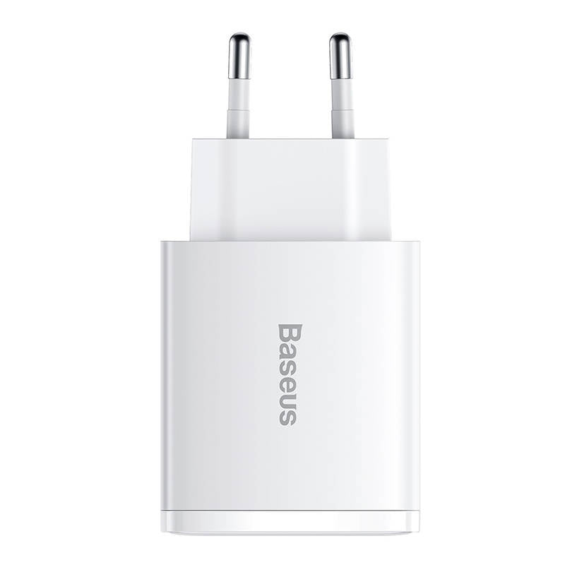 Ładowarka sieciowa Baseus Compact Quick Charger, 2xUSB, USB-C, PD, 3A, 30W (biała) - Product Image 3