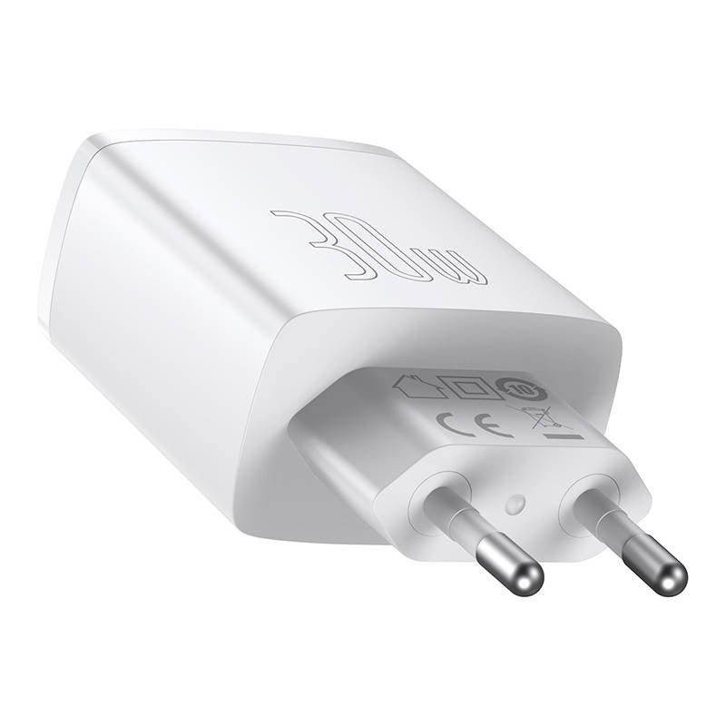 Ładowarka sieciowa Baseus Compact Quick Charger, 2xUSB, USB-C, PD, 3A, 30W (biała) - Product Image 4