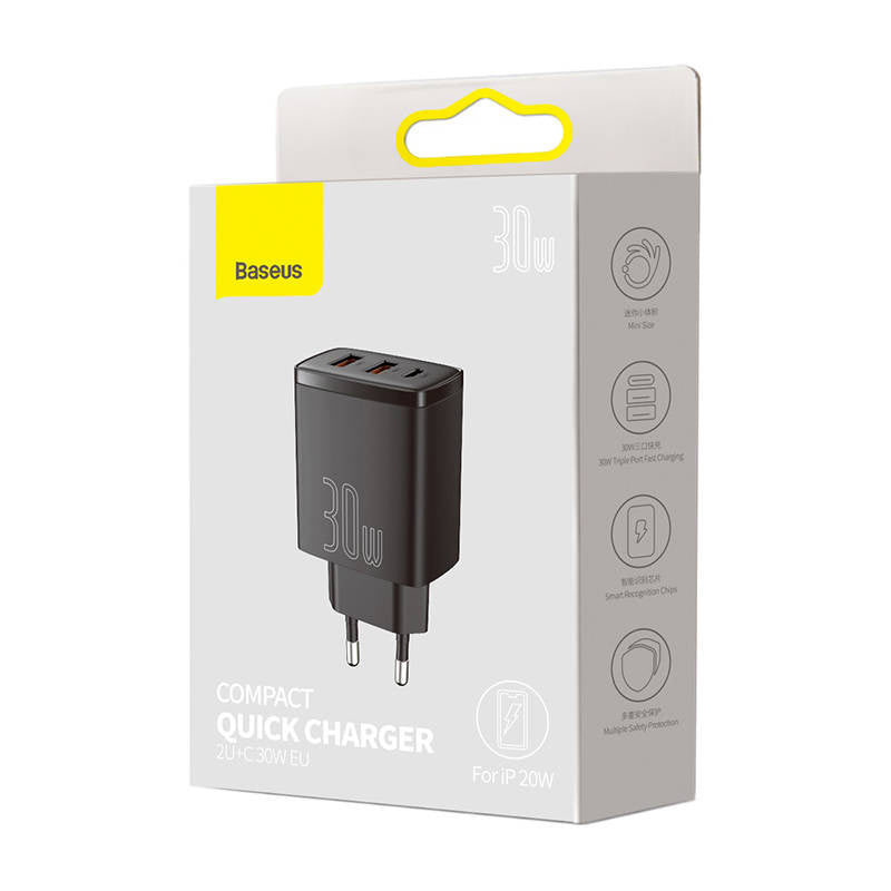 Charger Baseus Compact Quick Charger, 2xUSB, USB-C, PD, 3A, 30W (czarna) - Product Image 6