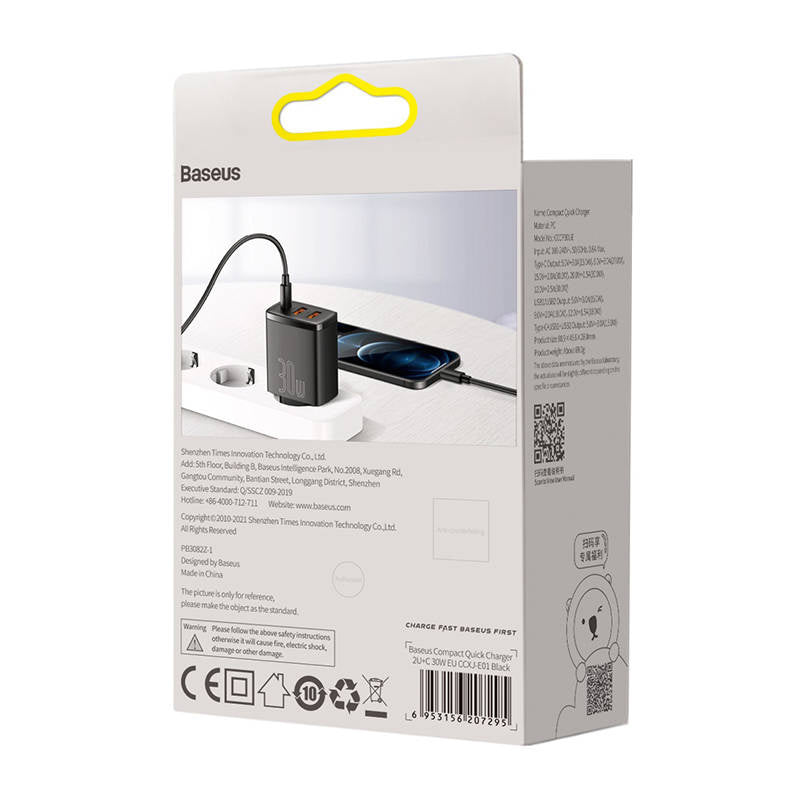 Charger Baseus Compact Quick Charger, 2xUSB, USB-C, PD, 3A, 30W (czarna) - Product Image 7