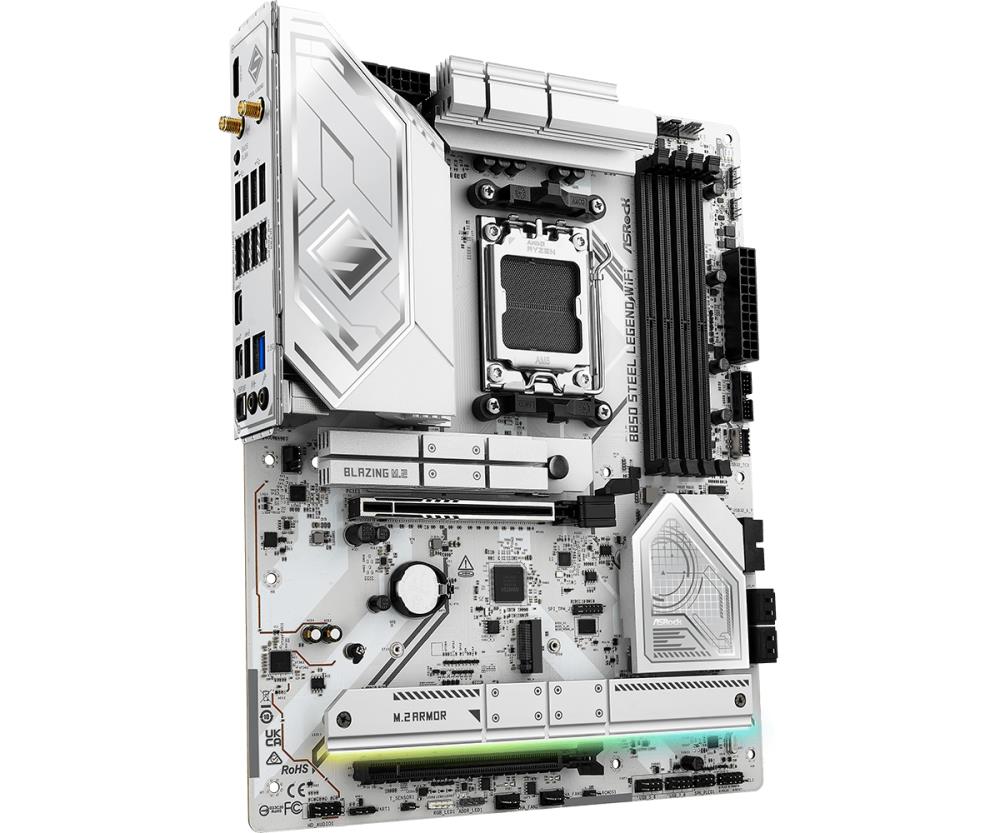Mainboard ASROCK AMD B850 SAM5 ATX Memory DDR5 Memory slots 4 1xPCI-Express 4.0 16x 1xPCI-Express 5.0 16x 1xM.2 1xHDMI 1xAudio-In 1xAudio-Out 4xUSB 2.0 5xUSB 3.2 2xUSB-C 1xOptical S/PDIF 1xRJ45 B850STEELLEGENDWIFI