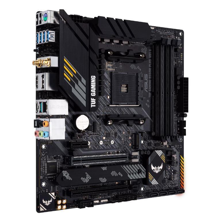 Mainboard ASUS AMD B550 SAM4 MicroATX Memory DDR4 Memory slots 4 1xPCI-Express 3.0 1x 1xPCI-Express 3.0 16x 1xPCI-Express 4.0 16x 2xM.2 1xHDMI 1xDisplayPort 2xUSB 2.0 5xUSB 3.2 1xUSB type C 1xPS/2 1xOptical S/PDIF 1xRJ45 5xAudio port TUFGAMB550MPLUSWIFIII