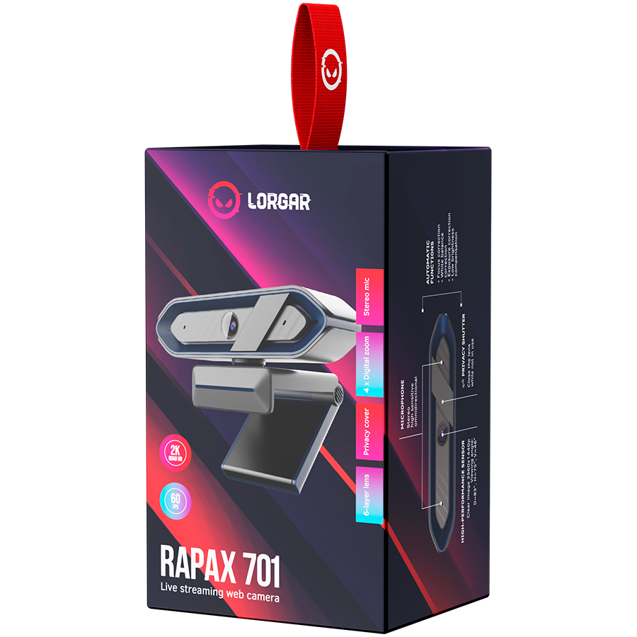LORGAR Rapax 701, Streaming Camera,2K 1080P/60fps, 1/3'',4Mega CMOS Image Sensor, Auto Focus, Built-in high sensivity low noi