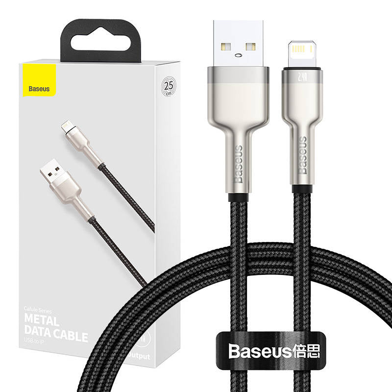 USB cable for Lightning Baseus Cafule, 2.4A, 0,25m (black) - Product Image 1