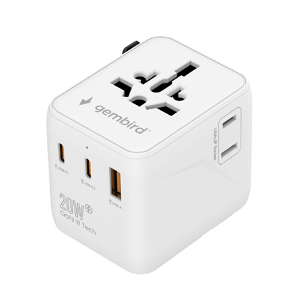 Gembird Universal travel power adapter | TPA-1A2C20-01-W | Travel Adapter | 20 W