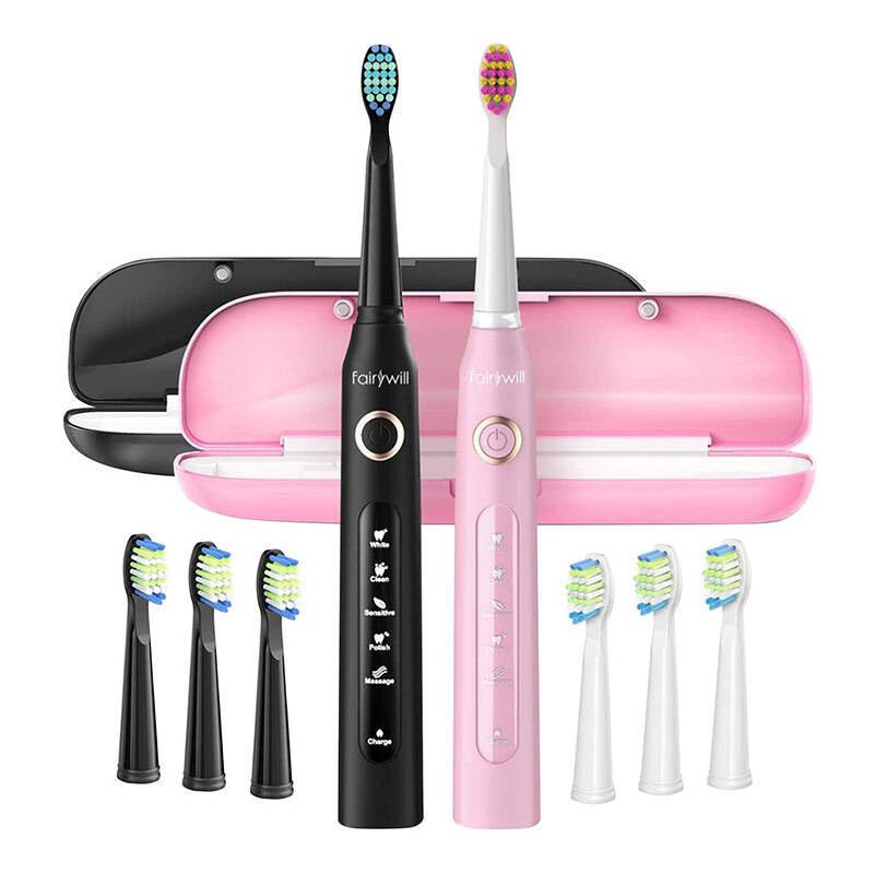 Sonic toothbrushes with head set and case FairyWill FW-507 (Black and pink) - Product Image 2
