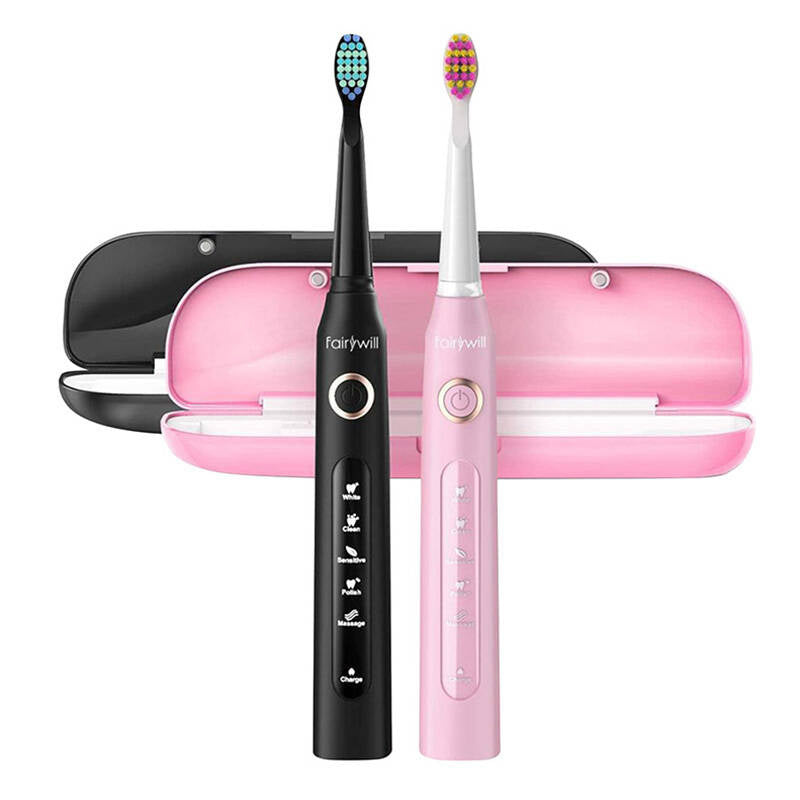 Sonic toothbrushes with head set and case FairyWill FW-507 (Black and pink) - Product Image 1