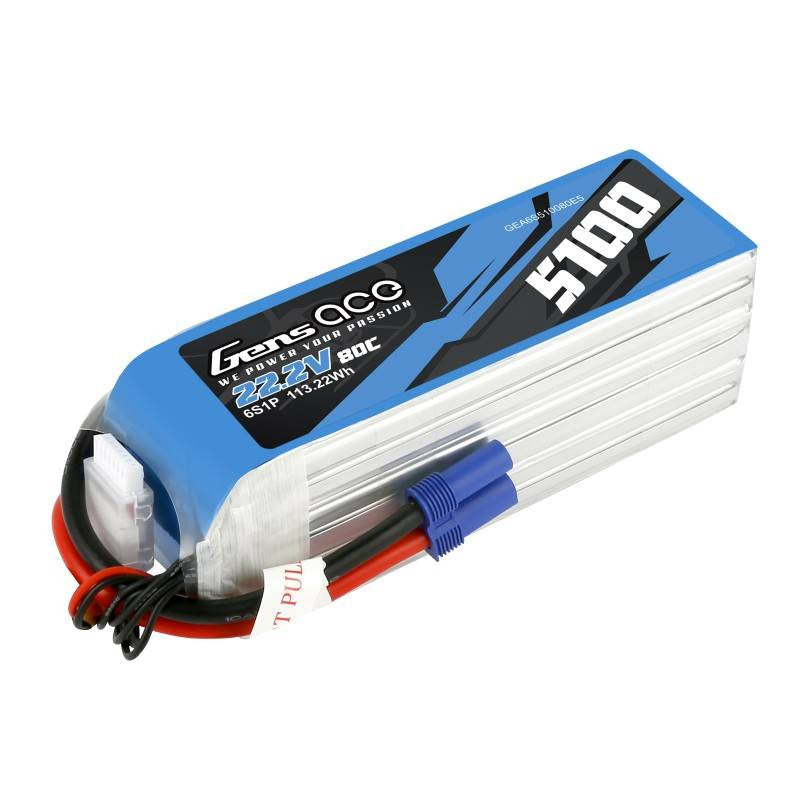 Akku GensAce 5100mAh 22,2V 80C 6S1P EC5