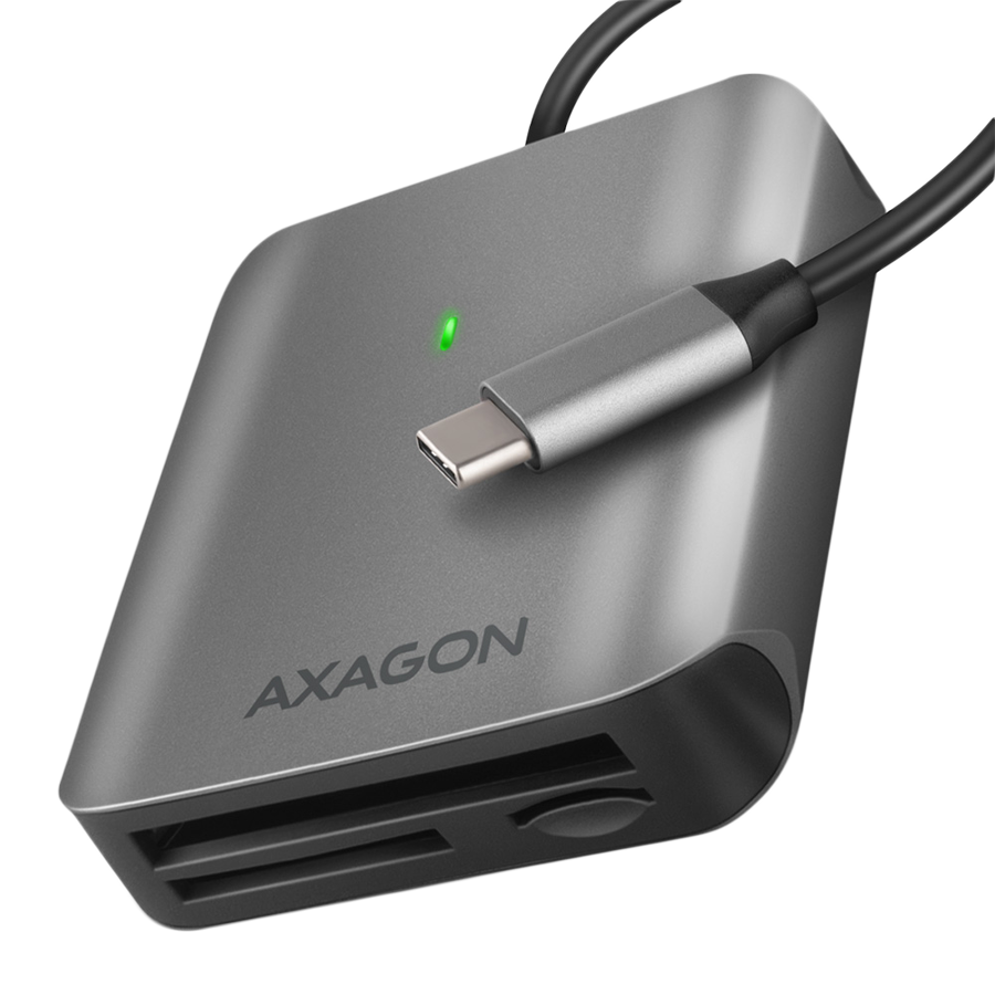 Aluminum high-speed USB-C 3.2 Gen 1 memory card reader. 3 slots, UHS-II. — AXAGON
