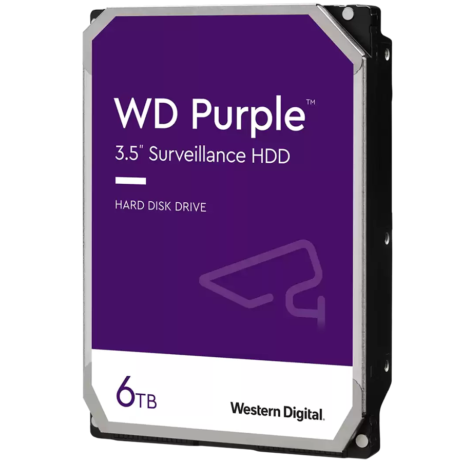 HDD Video Surveillance WD Purple 6TB CMR, 3.5'', 256MB, SATA 6Gbps, TBW: 180 — WESTERN DIGITAL