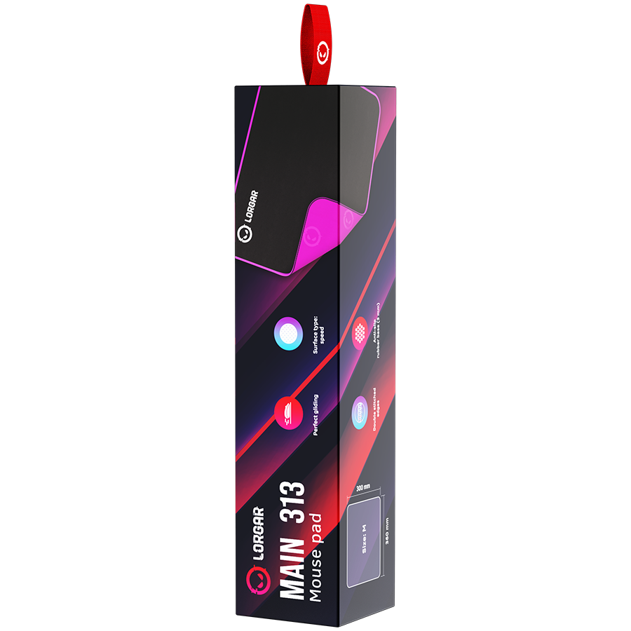 Lorgar Main 313, Gaming mouse pad, High-speed surface, Purple anti-slip rubber base, size: 360mm x 300mm x 3mm, weight 0.195k