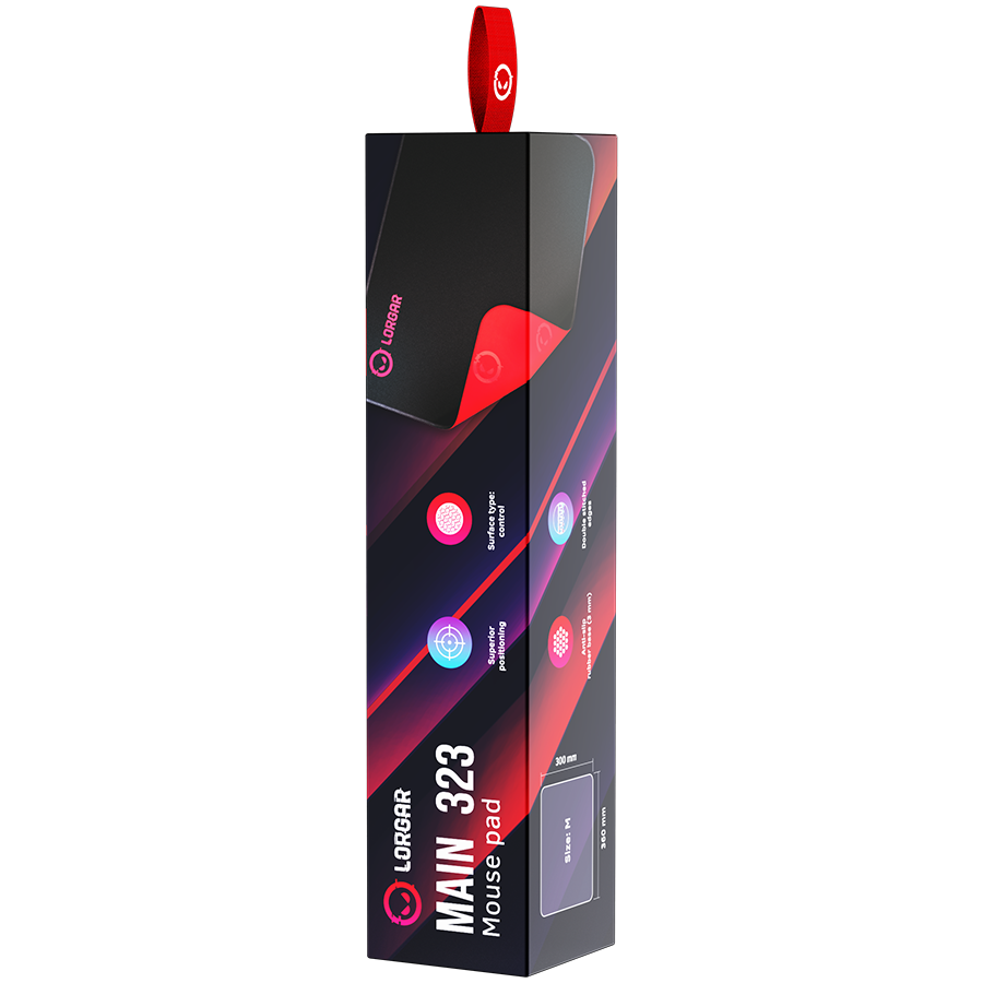 Lorgar Main 323, Gaming mouse pad, Precise control surface, Red anti-slip rubber base, size: 360mm x 300mm x 3mm, weight 0.21