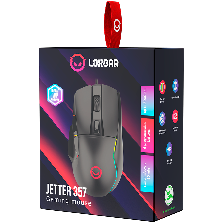 LORGAR Jetter 357, gaming mouse, Optical Gaming Mouse with 6 programmable buttons, Pixart ATG4090 sensor, DPI can be up to 80