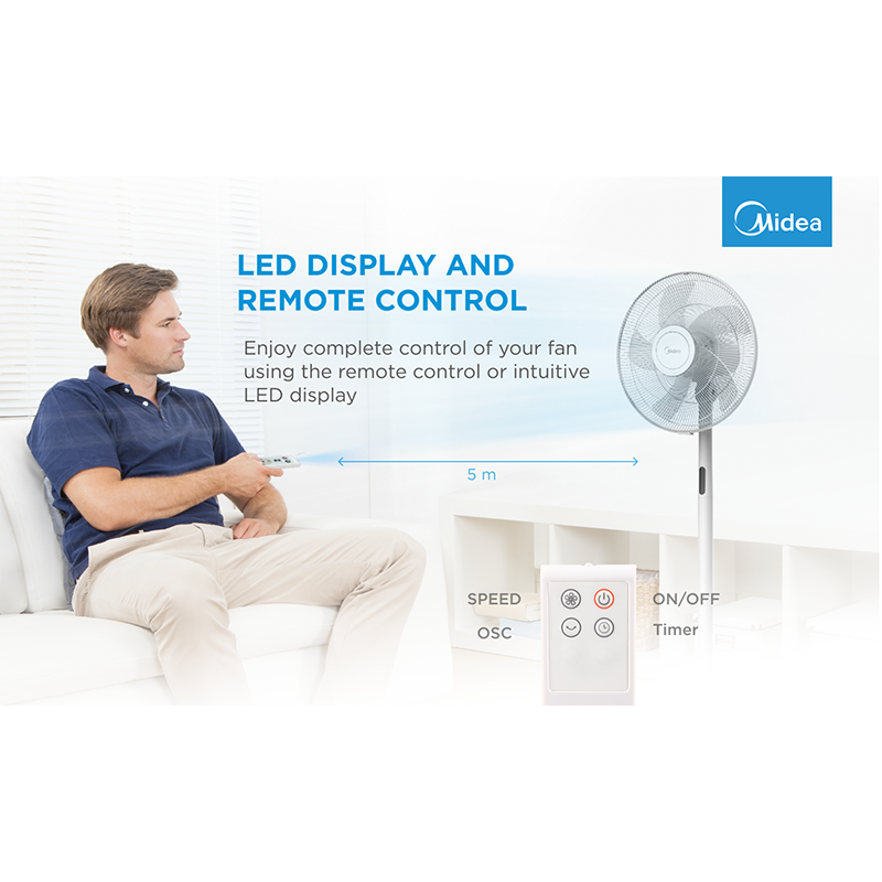 Stand fan, 48W, 40cm, 8 Speeds, 8H timer, LED display, electric control with remote, 3-in-1: Stand/Table/Table+Stand, control