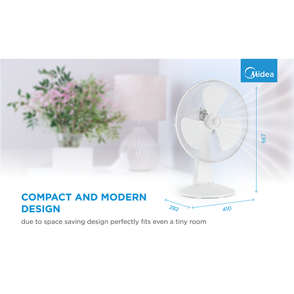 Table fan, 40W, 40cm, 3 speeds, mechanical, noise level: 50-60 dB, Oscillation 80°, Tilting +24° -12° — MIDEA