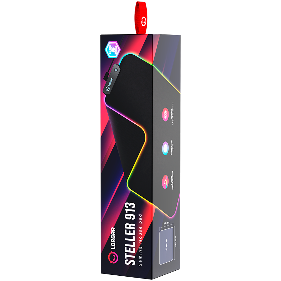 Lorgar Steller 913, Gaming mouse pad, High-speed surface, anti-slip rubber base, RGB backlight, USB connection, Lorgar WP Gam