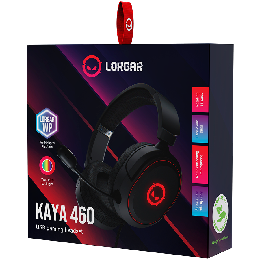 LORGAR Kaya 460, USB Gaming headset with microphone, CM108B, RGB backlight, Plug&Play, USB-A connection cable 2m, fabric ear