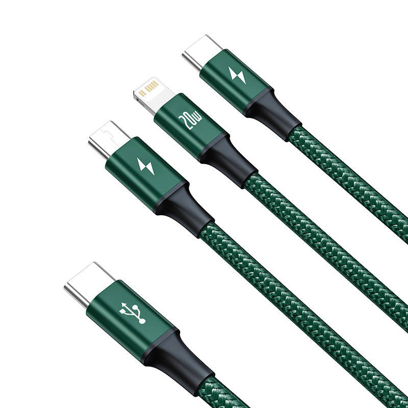 Baseus Rapid Series 3-in-1 cable USB-C For M+L+T 20W 1.5m (Green ) - Product Image 8