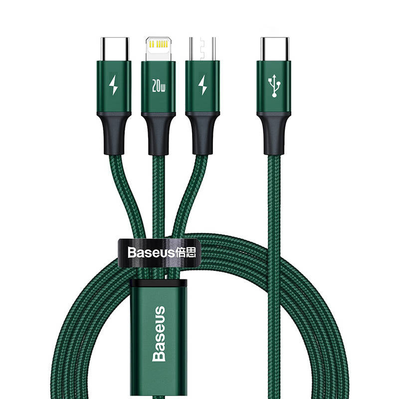 Baseus Rapid Series 3-in-1 cable USB-C For M+L+T 20W 1.5m (Green ) - Product Image 2