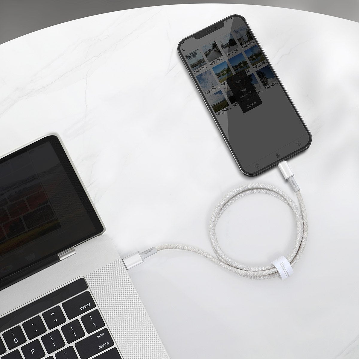 USB-C to Lightning Baseus High Density Braided Cable, 20W, PD, 2m (white) - Image 3