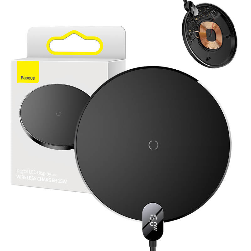 Inductive wireless charger Baseus Digital LED 15W (black) - Product Image 1