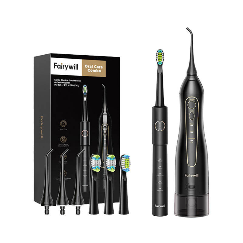 Sonic toothbrush with tip set and water fosser FairyWill FW-5020E + FW-E11 (black) - Product Image 1