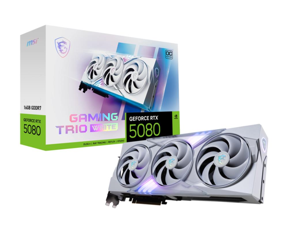 Graphics Card MSI NVIDIA GeForce RTX 5080 16 GB GDDR7 256 bit PCIE 5.0 16x Dual Slot Fansink 1xHDMI 3xDisplayPort 508016GGAMTRIOOCWHI
