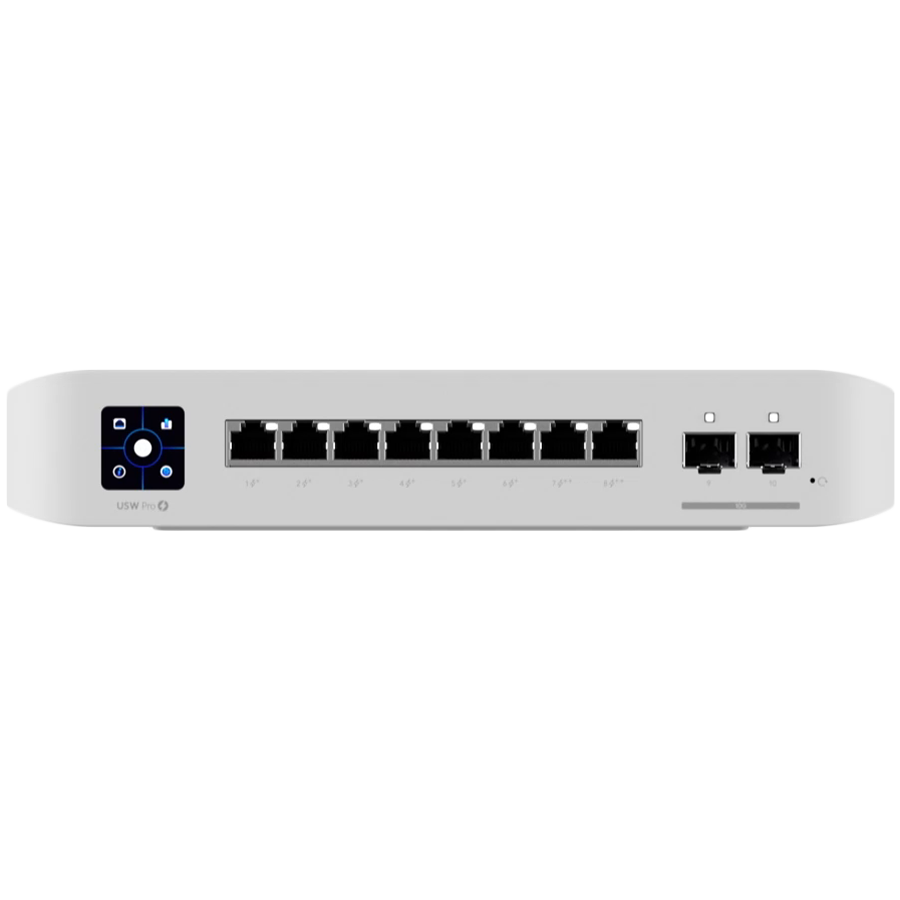 Ubiquiti USW-Pro-8-PoE-EU An 8-port, Layer 3 switch with PoE+ and PoE++ output