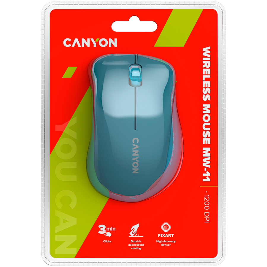 CANYON MW-11, 2.4 GHz Wireless mouse ,with 3 buttons, DPI 1200, Battery:AAA*2pcs ,Blue67*109*38mm 0.063kg