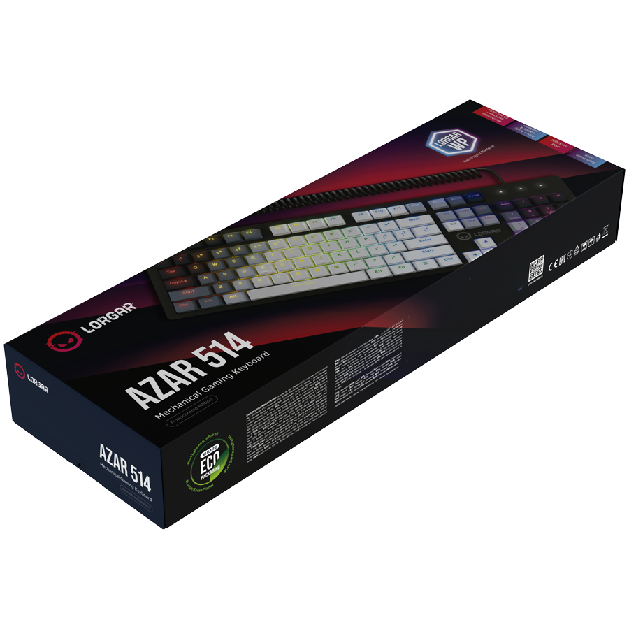 LORGAR Azar 514, Wired mechanical gaming keyboard, RGB backlight, 1680000 colour variations, 18 modes, keys number: 104, 50M