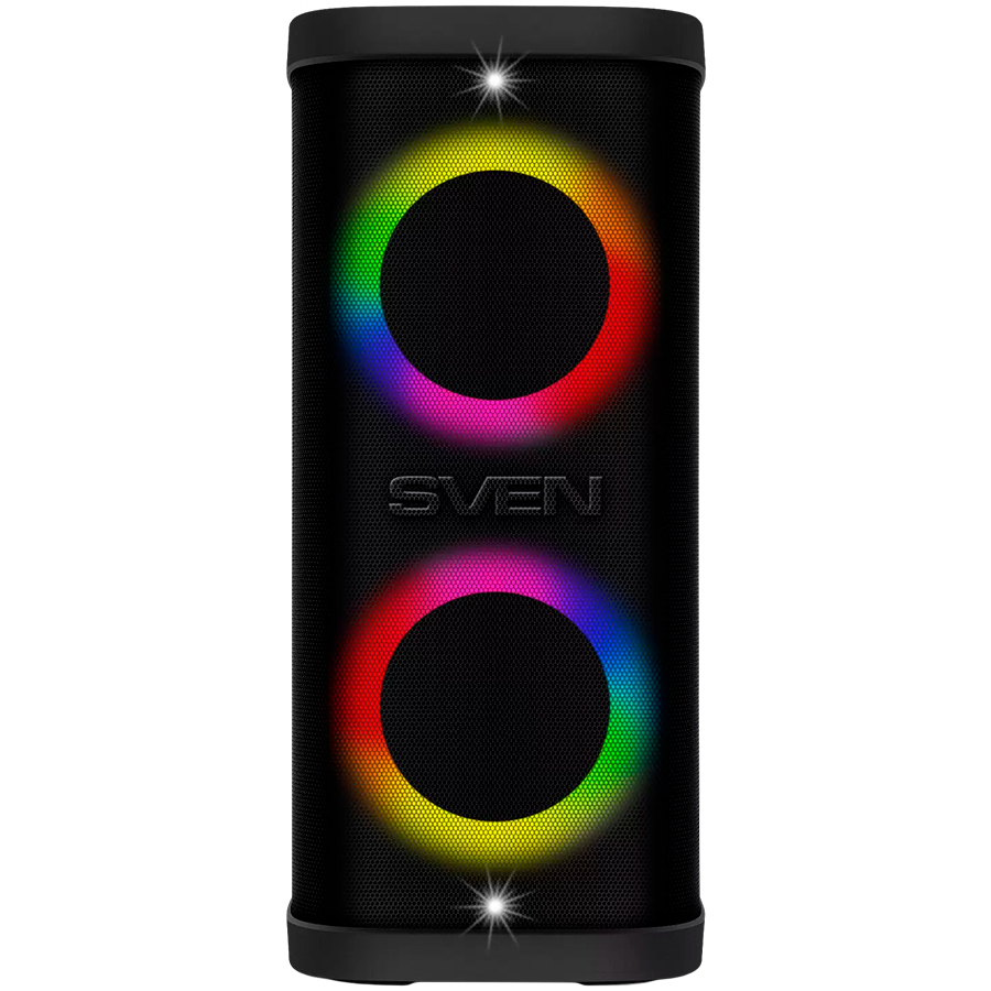 Portable speaker SVEN PS-950, black, power output 2x80W (RMS), TWS, Bluetooth, IPx4, FM, USB, microSD, LED-display, lithium b