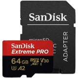 SANDISK Extreme PRO microSDXC 64GB + SD Adapter + 2 years RescuePRO Deluxe up to 200MB/s & 90MB/s Read/Write speeds A2 C10 V3