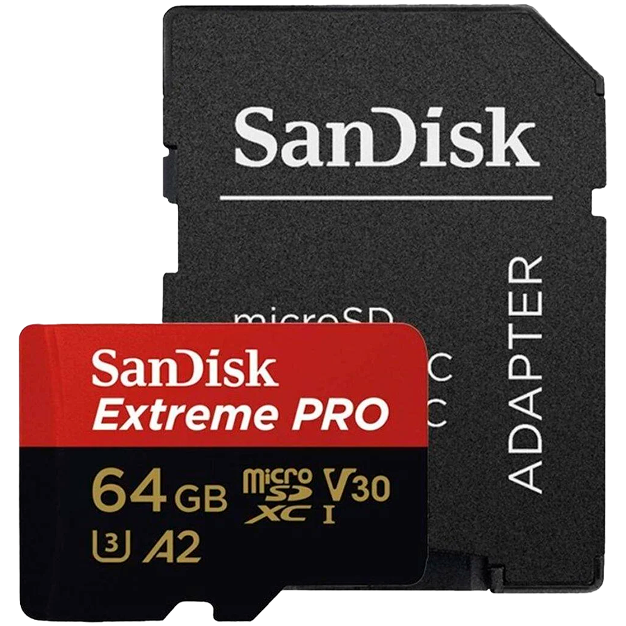SANDISK Extreme PRO microSDXC 64GB + SD Adapter + 2 years RescuePRO Deluxe up to 200MB/s & 90MB/s Read/Write speeds A2 C10 V3