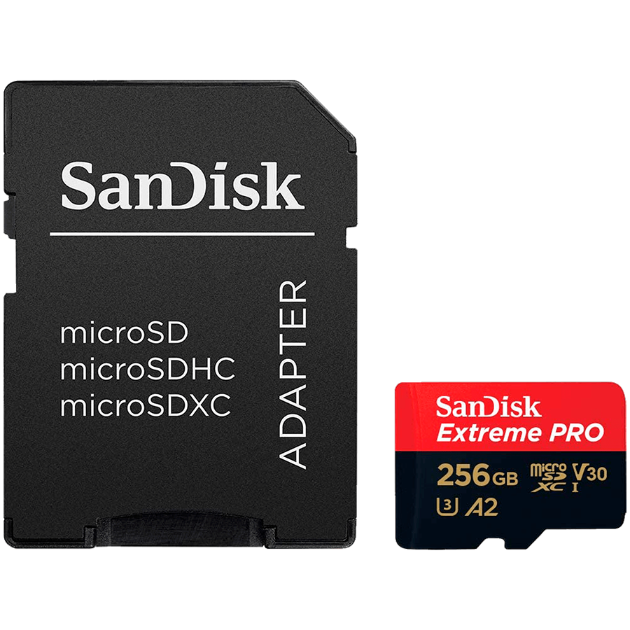 SANDISK Extreme PRO microSDXC 256GB + SD Adapter + 2 years RescuePRO Deluxe up to 200MB/s & 140MB/s Read/Write speeds A2 C10
