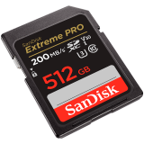 SANDISK Extreme PRO 512GB SDXC Memory Card + 2 years RescuePRO Deluxe up to 200MB/s & 140MB/s Read/Write speeds, UHS-I, Class