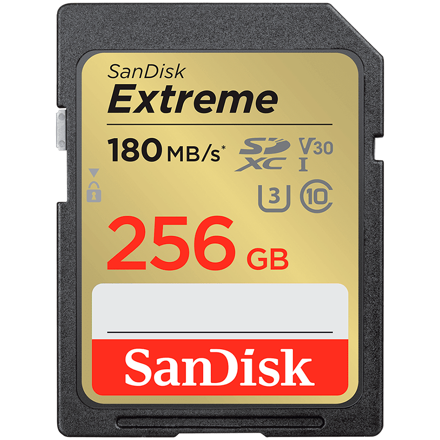 SANDISK Extreme 256GB SDXC Memory Card + 1 year RescuePRO Deluxe up to 180MB/s & 130MB/s Read/Write speeds, UHS-I, Class 10,