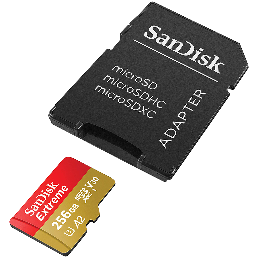 SANDISK Extreme microSDXC 256GB + SD Adapter + 1 year RescuePRO Deluxe up to 190MB/s & 130MB/s Read/Write speeds A2 C10 V30 U