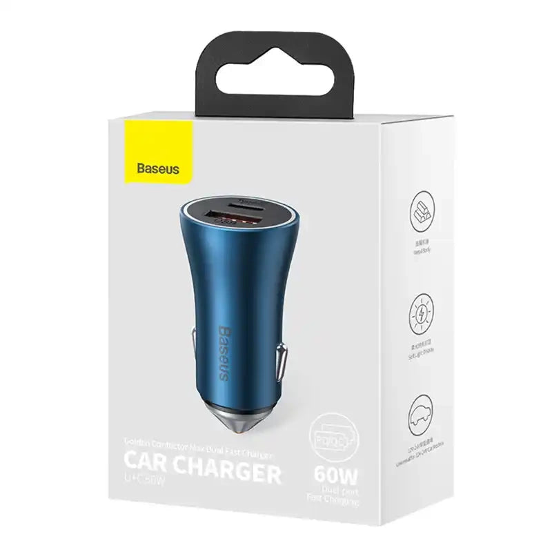 Baseus Golden Contactor Max car charger, USB + USB-C, 60W (blue) - Product Image 7