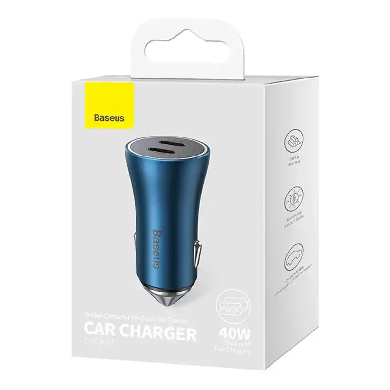 Baseus Golden Contactor Pro car charger, 2x USB-C, 40W (blue) - Product Image 6