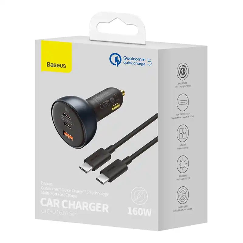 Car Charger Baseus Qualcomm, USB, 2x USB-C, 160W (Grey) - Product Image 7
