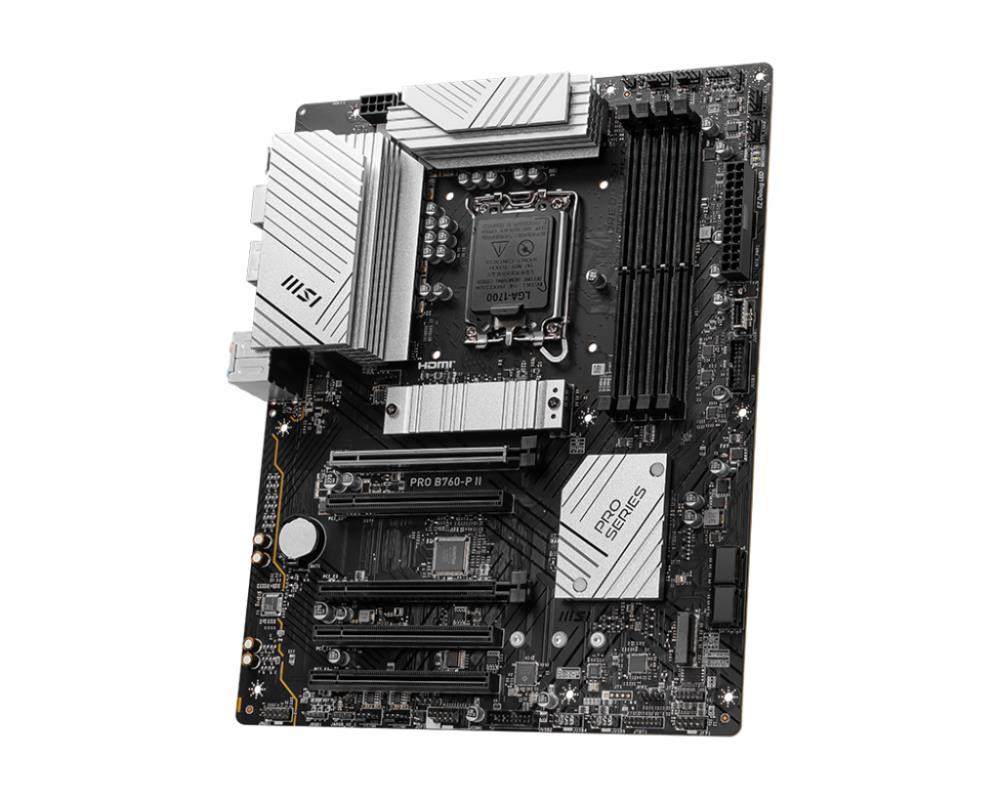 Mainboard MSI Intel B760 Express LGA1700 Memory DDR5 Memory slots 4 5xPCI-Express 5.0 16x 2xM.2 1xHDMI 1xDisplayPort 2xUSB 2.0 2xUSB 3.2 1xUSB-C 1xOptical S/PDIF 1xRJ45 5xAudio port PROB760-PII