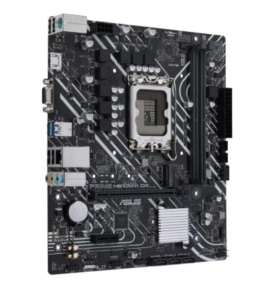 Mainboard ASUS Intel H610 LGA1700 MicroATX Memory DDR4 Memory slots 2 1xPCI-Express 3.0 1x 1xPCI-Express 4.0 16x 1xM.2 1x15pin D-sub 1xHDMI 2xAudio-In 1xAudio-Out 4xUSB 2.0 2xUSB 3.2 1xPS/2 1xRJ45 PRIMEH610M-KD4