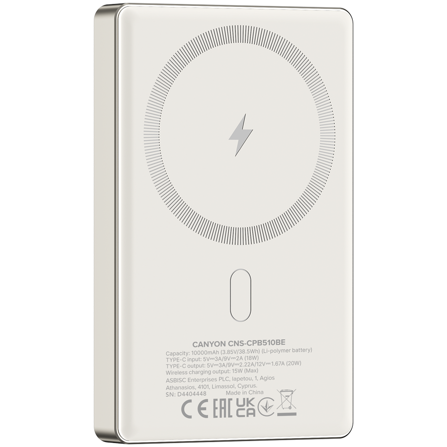 CANYON power bank OnPower 510 slim Magnetic 10000 mAh PD20W Beige