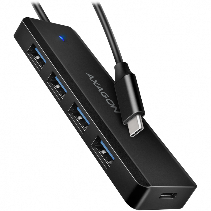 AXAGON HUE-C1C 4x USB3.2 Gen 1 Travel hub, USB-C power IN, w. 20cm Type-C cable